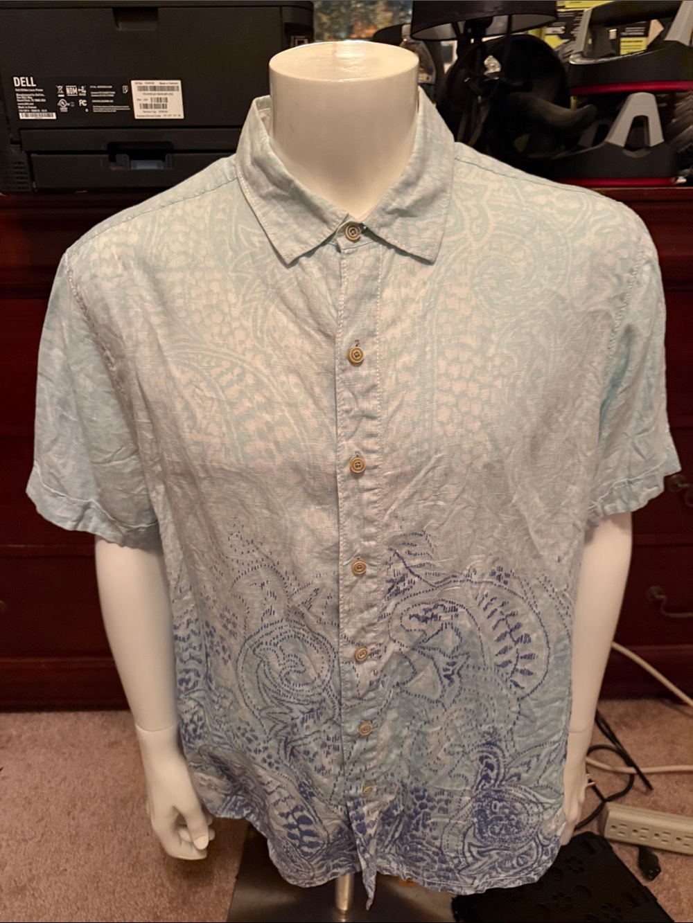 Tommy Bahama Pale Blue Paisley Short-Sleeve Button-Down Shirt Size Large